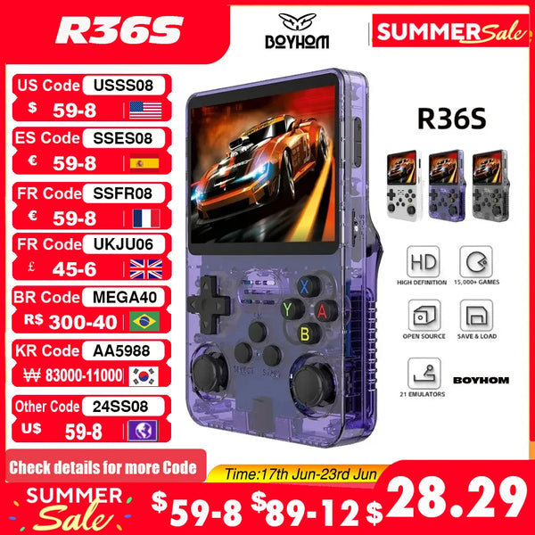 Open Source R36S Retro Handheld Video Game Console with Linux System, 3.5 Inch IPS Screen, Portable Pocket Video Player, R35S, 64GB Games